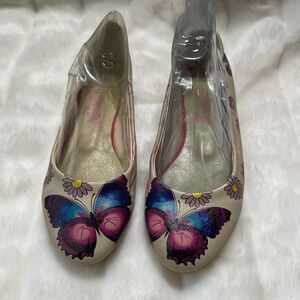 Goby Daisy & Butterfly multi color ballerina flats round toe slip on SZ Euro 37